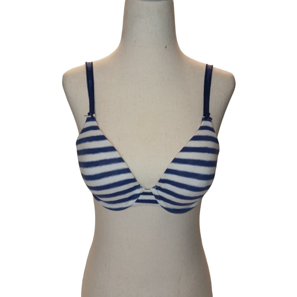 Victoria's Secret 34B Lined Full Coverage Bra Navy Blue & White Stripes